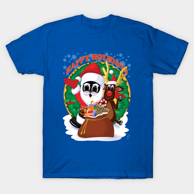 Happy Holidays Zapped Kat Santa and Rudolph by Swoot T-Shirt by Swoot T's